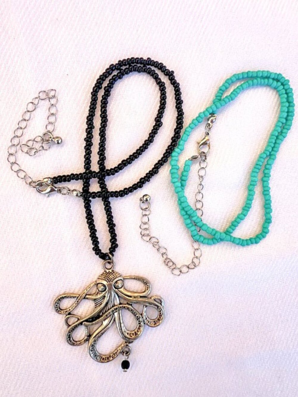 Black & Turquoise Seed Bead Necklaces with Kraken Octopus Pendant - Picture 3 of 7